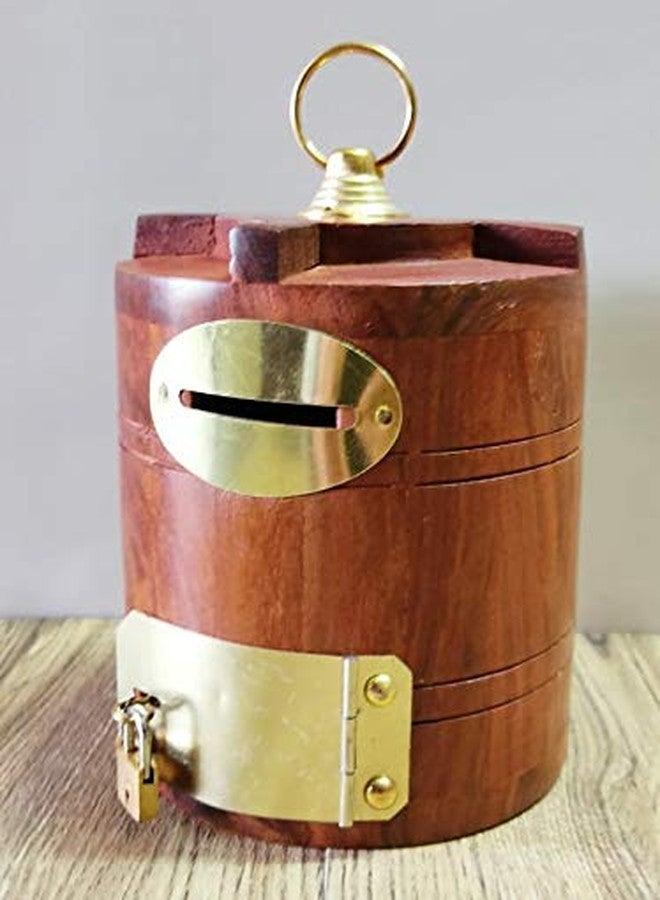 Mirakii Hand Crafted Water Tank Shaped Wooden Money Box with Lock Piggy Bank Coin Box Children Gifts - Image 1